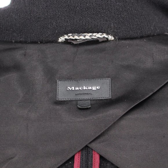 Mackage Black Sweater Knit Crossover Coat Leather Trim Shoulders Pocket Trim XS - Picture 6 of 6